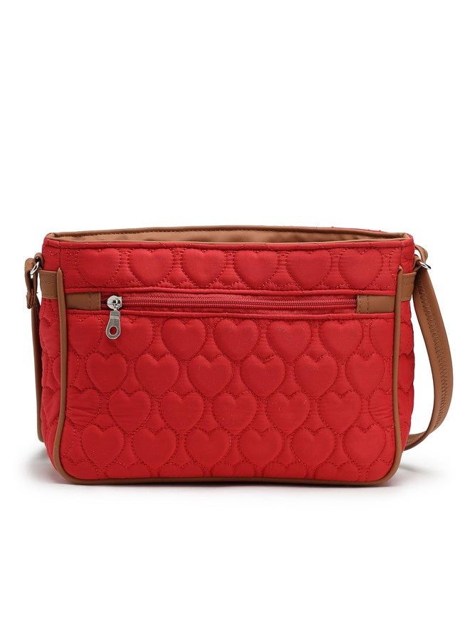 Anekaant Amour Valentine Red & Tan Polyester & Vegan Leather Heart Quilted Sling Bag - Image 5